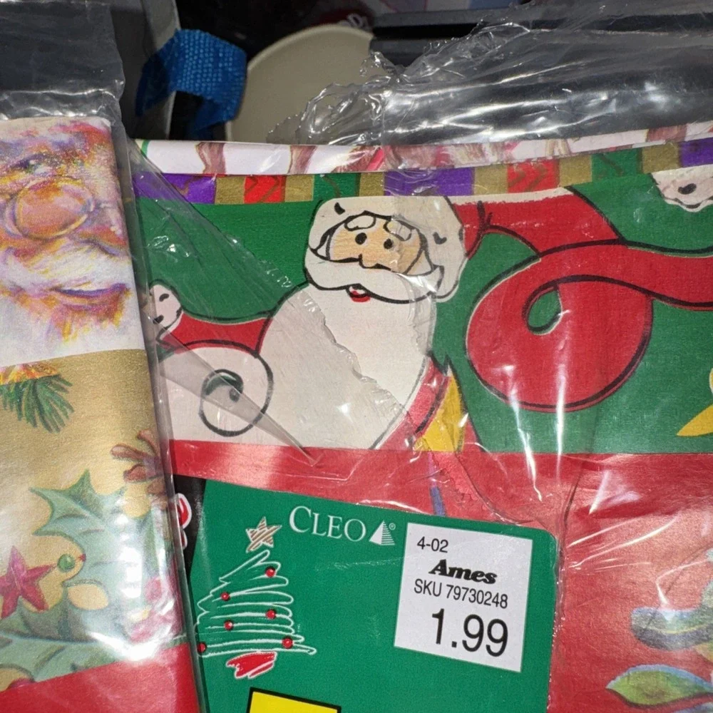 (2) 50sft VTG Cleo Wrapping Paper Christmas 8 Sheets/designs Santa Ornaments NOS
